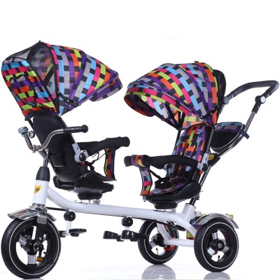 M-Power New design twin seat baby stroller three wheels tricycle can rotate twin stroller