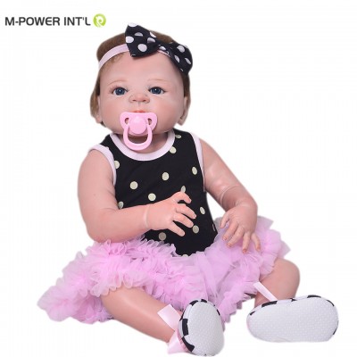 55cm 22 inch Cute Realistic Lifelike Full Silicone Vinyl Body Reborn Baby Girl Doll for Kids Birthday Christmas Gift