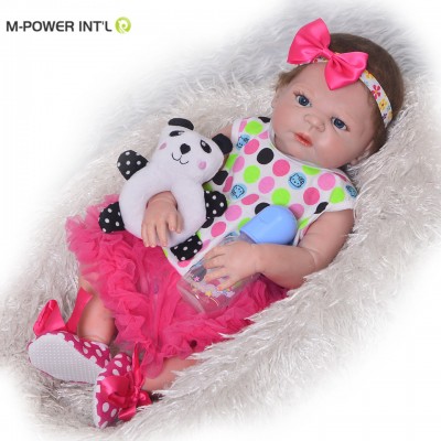 22 inch 55 cm Alive Silicone Vinyl Full Body Reborn Baby Girl Dolls with Red Bow Headbands